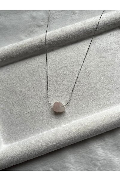 Pel Design Raw Pink Quartz Stone Steel Necklace Handmade