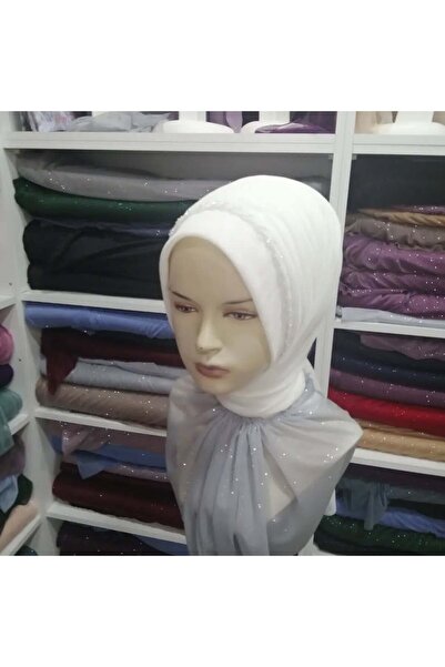 semahazırduvak beyaz simli işleme detaylı model hazır türban hazır şal abiye ...