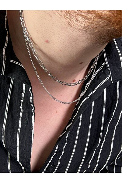 Arvens Men's Double Chain Necklace Does Not Lose Color Does Not Tarnish Stain...