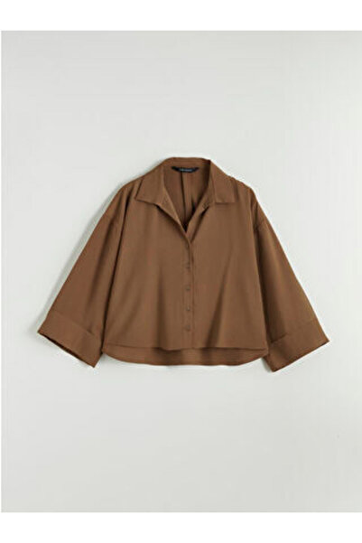 LC Waikiki M1 Sezon Brown Oversized Women's Shirt