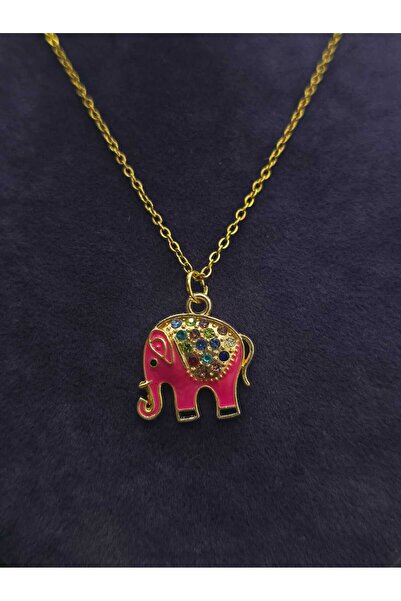 sarıyer silver Natural Stone Pink Elephant Steel Necklace Women's Jewelry Dai...