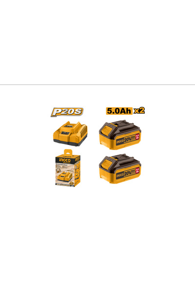 Ingco 20 V battery and charger set (2 x 5.0 Ah battery + 4.0 A charger)