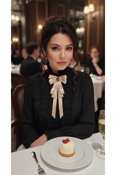 LO ADORO Saten Kadin Detay Kurdele Kravat Papyon Yaka Aksesuar Broş Yaka İğne...