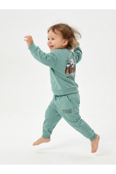 Noone Penguin Blinders Printed 2 Yarn Cotton Crew Neck Kids Tracksuit Set Bot...