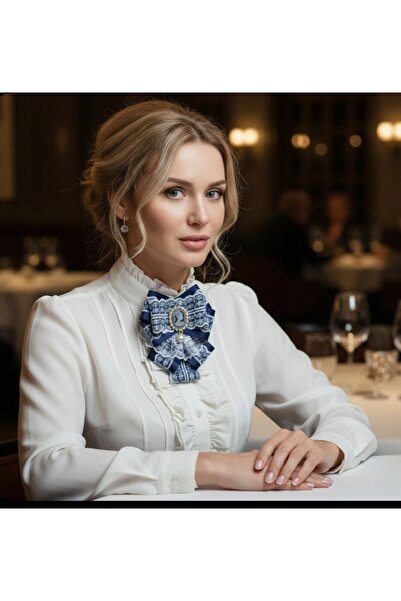 LO ADORO Kadın Kadife Grogen Kurdele Kravat Papyon Yaka Aksesuar Broş Yaka İğ...