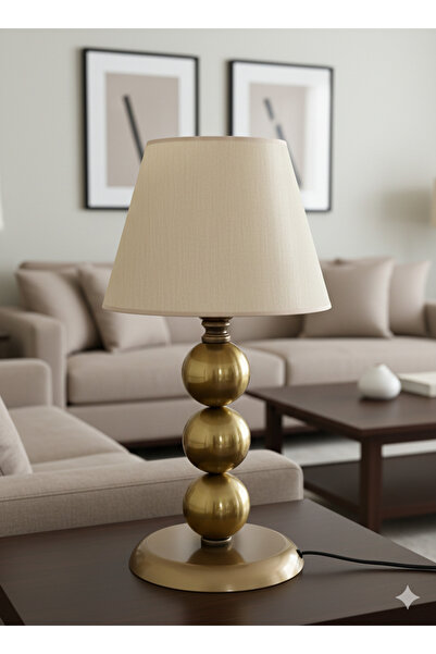 asellus Noctra Triple Globe Antique Gold Metal Table Lampshade