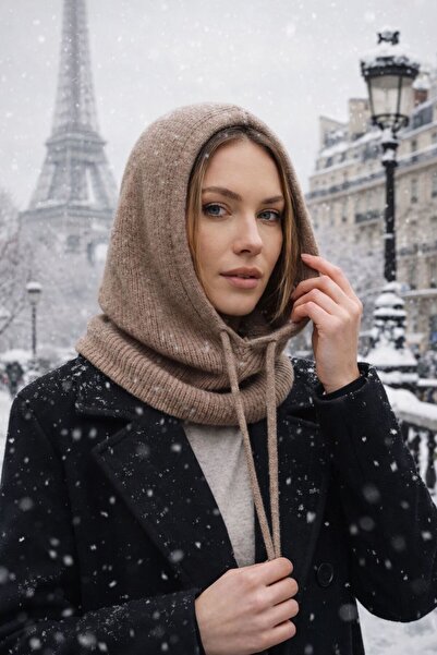 HAZAL KAYA ATELIER Vizon Triko Premium Quality Balaclava Kadın Bere Şapka