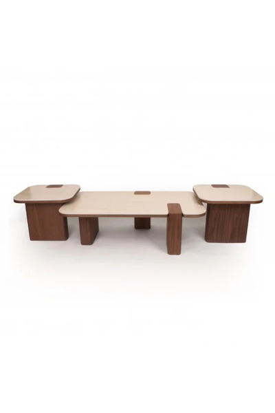 Generic Modern table set with wooden design and ceramic top, 3 pieces