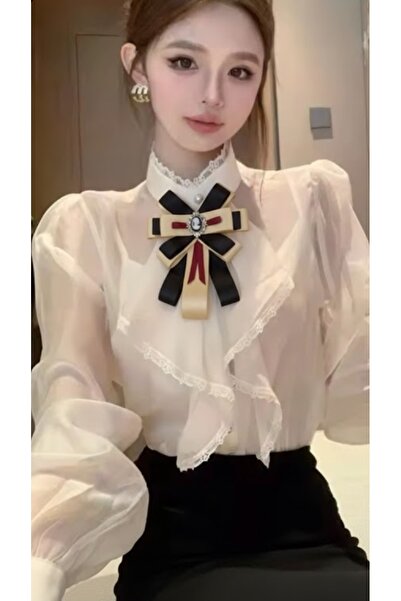 LO ADORO Kadın Kadife Grogen Kurdele Kravat Papyon Yaka Aksesuar Broş Yaka İğ...