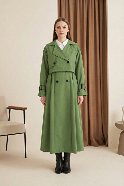 MODAQU Pleated Trench Coat with Bolero - Khaki