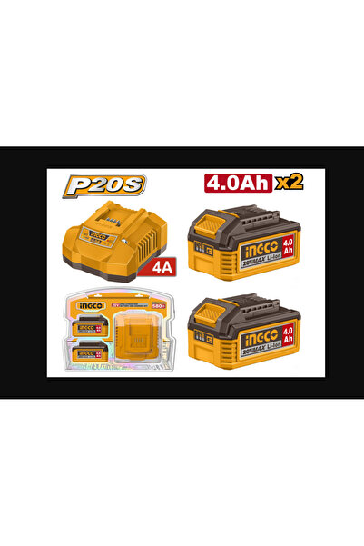 Ingco 20 V battery and charger set (2 x 4.0 Ah battery + 4.0 A charger)