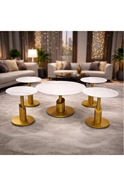 Generic Round ceramic serving table with metal base - 5 pieces