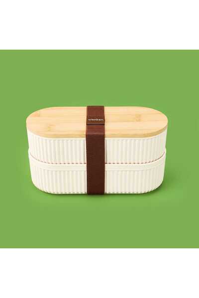 KUT FLY حاوية تخزين مكونة من قطعتين مع غطاء من الخيزران - بني فاتح / كريمي - ...