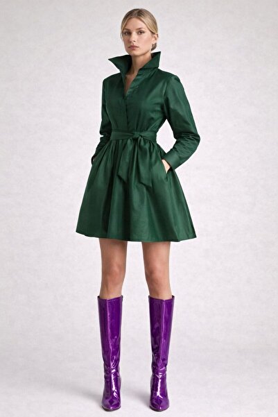 UNTIMELY Mini Taffeta Shirt Dress with Belt Detail and Pockets