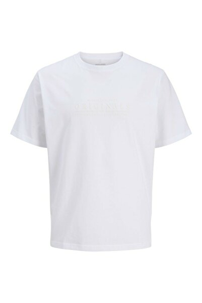 Jack & Jones Men's White Jorcatskills Minimal Tee Crew Neck Ln T-Shirt 122903...