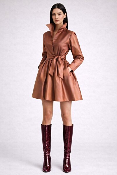 UNTIMELY Mini Taffeta Shirt Dress with Belt Detail and Pockets