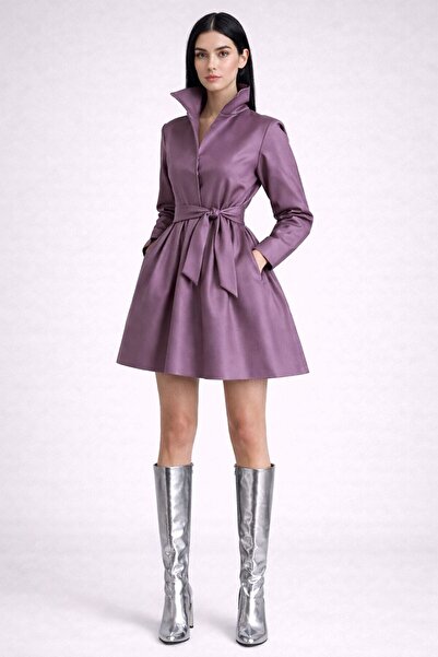 UNTIMELY Seyyar Kuşak Detaylı & Cepli Mini Tafta Gömlek Elbise