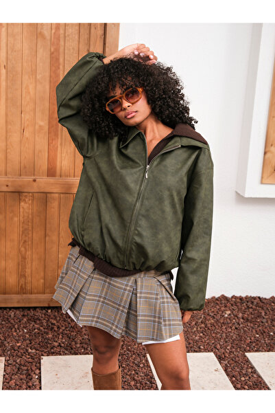 HOPE AND ME Women's Shirt Collar Bomber Jacket