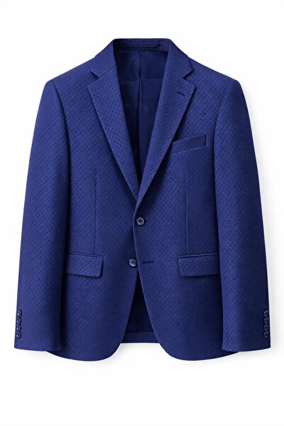MASERTO Men's Navy Blue Micro Patterned Slim Fit Blazer Jacket