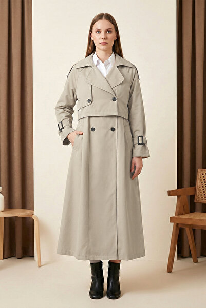 MODAQU Bolero Pleated Trench Coat - Stone