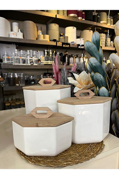 Hediye Köşkü Ahşap Kapaklı 3 lü Prizma Kavanoz