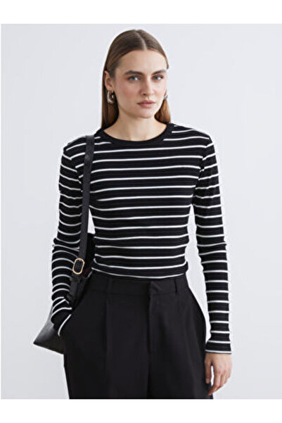LC Waikiki artı-store Bisiklet yaka ve uzun kollu kadın body, çizgili desenli...