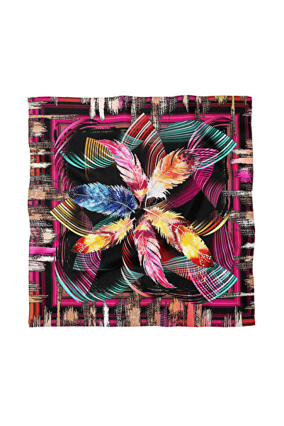 Sultan İpek Colorful Feather Patterned Scarf / Bandana 70X70Cm