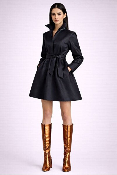 UNTIMELY Mini Taffeta Shirt Dress with Belt Detail and Pockets