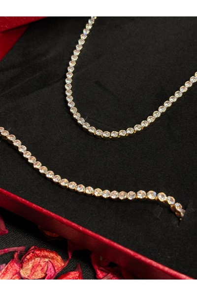 lotusbybuket Sevgililer günü özel seri gold suyolu zirkon taşlı kolye bilekli...