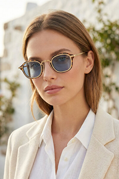 Kapin Hexwo Hexagonal Design Sunglasses - Leopard Blue