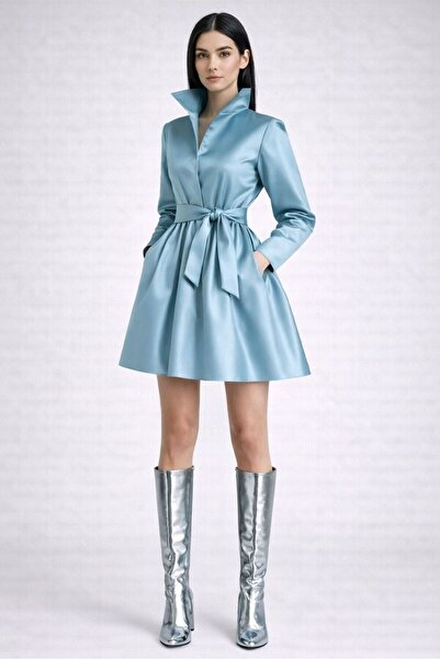 UNTIMELY Mini Taffeta Shirt Dress with Belt Detail and Pockets