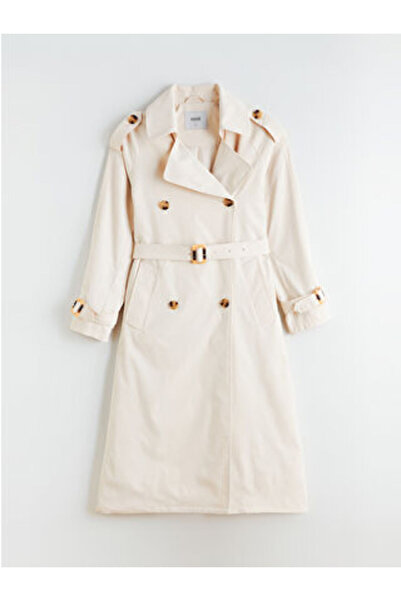 LC Waikiki Ecru Double-Breasted Collar Women's Trench Coat