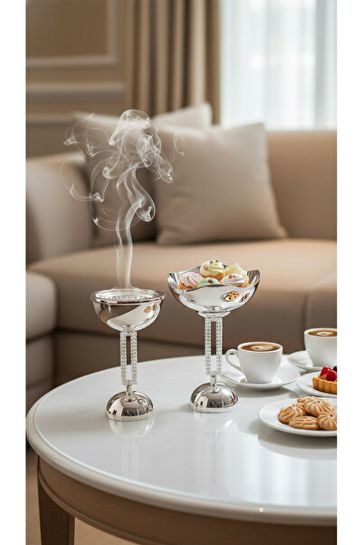 Generic A luxurious dessert holder and incense burner set with an elegant des...