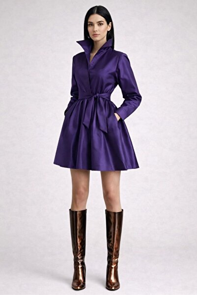 UNTIMELY Seyyar Kuşak Detaylı & Cepli Mini Tafta Gömlek Elbise