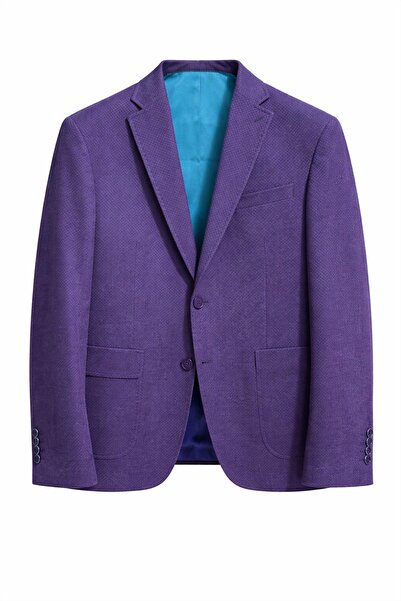 MASERTO Men's Purple Micro Patterned Slim Fit Blazer Jacket