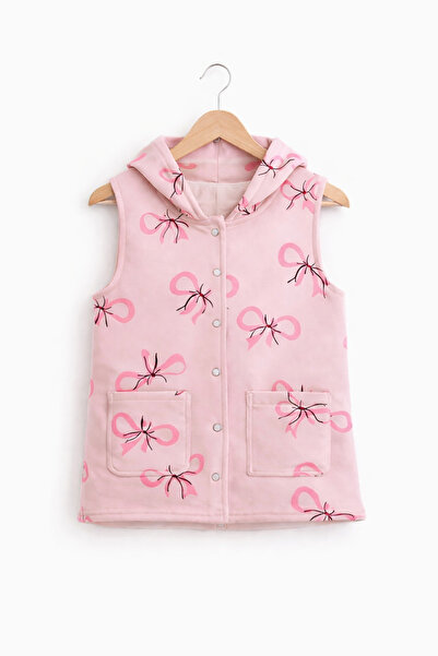 PUFFYBOO Özel Koleksiyon | %100 Panuk Kapüşonlu Pembe Fiyonk Desenli Kız Bebe...