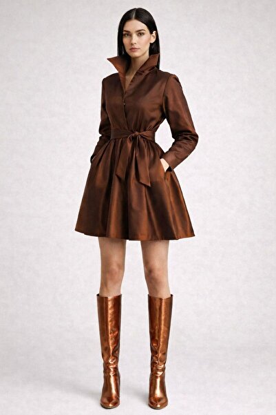 UNTIMELY Mini Taffeta Shirt Dress with Belt Detail and Pockets