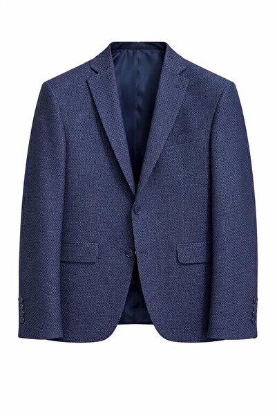 MASERTO Textured Navy Blue Men's Slim Fit Blazer Jacket