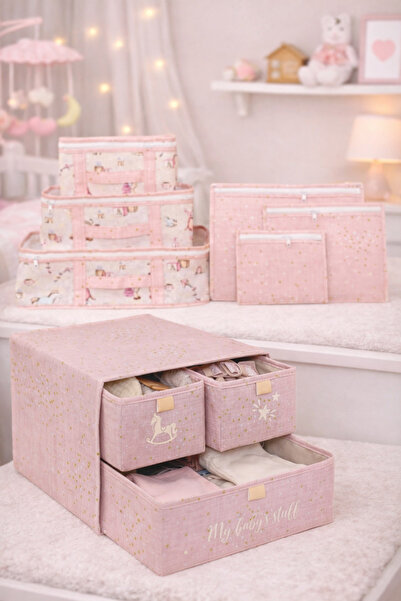 PONÇİK BEBEK Pink Color 3-Compartment Drawer & Hospital Suitcase Organizer Tr...