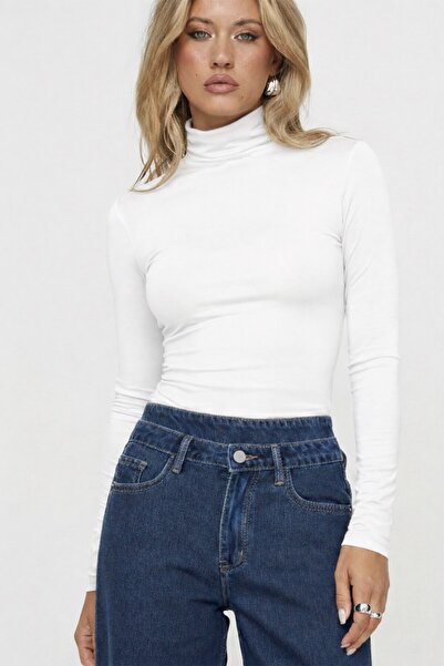 The Champ Clothing Women's High Neck Long Sleeve Fit Body White – Flexible St...