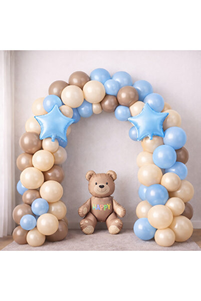 EvremStore Ayı Figürlü 65 Parça Balonlu Zincir Set –Çikolata Kahve Mavi Krem ...