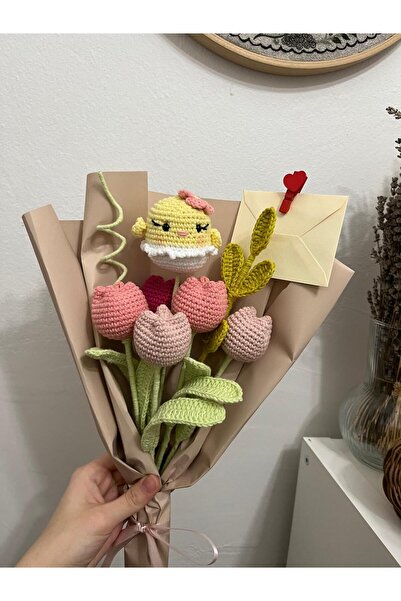 Hobievim3 civcivli örgü lale buketi