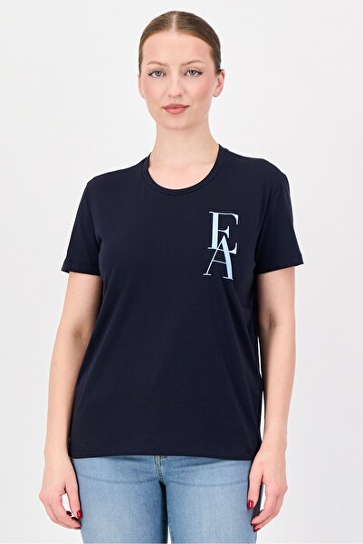 Emporio Armani Women Crew Neck Short Sleeve Brand Logo T-Shirt, Navy