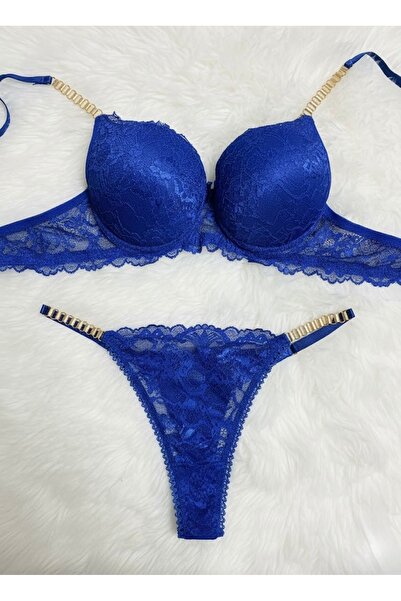 RUYAZ Padded Bra Set – Lace Push up Women's Underwear S Cobalt Avi