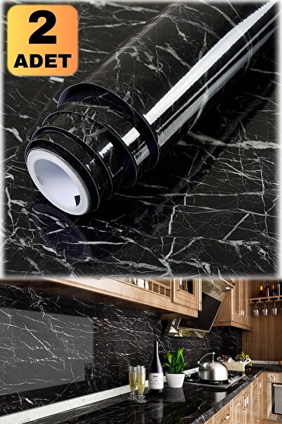 Munico 2 Adet Yapışkanlı Siyah Mermer Desenli 500 X 60 Cm Dekoratif Sitcker F...