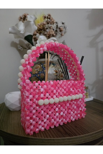 miyuki atelier Pembe Boncuklu El-Kol Çantası