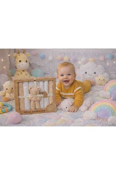 fema aksesuar Pamuk baby 7li ayıcık süslemeli ağız mendili Kahve