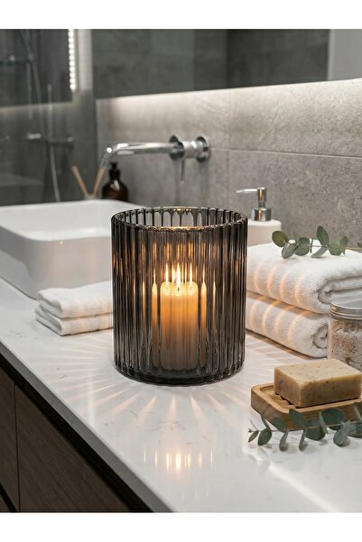 Paşa Cam Modern Mimari Dokunuş: El İşçiliği Optik Füme Silindir Vazo (10x10 cm)