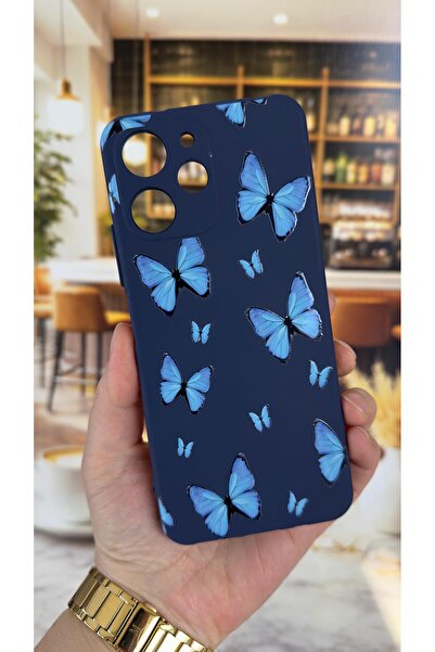 Vip Case Redmi 12 Uyumlu Mavi Kelebek Desenli Silikon Darbe Emici Klasik Koru...