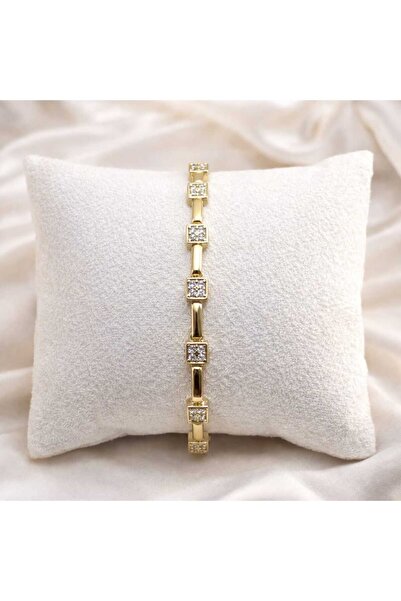 Glowa Kadın Altın Kaplama Kare Zirkon Taşlı Bileklik Geometrik Sıralı Su Yolu...